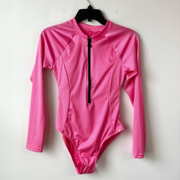 Betsey Johnson Long Sleeve One Piece Swimsuit‎ Pink S - Picture 2 of 7